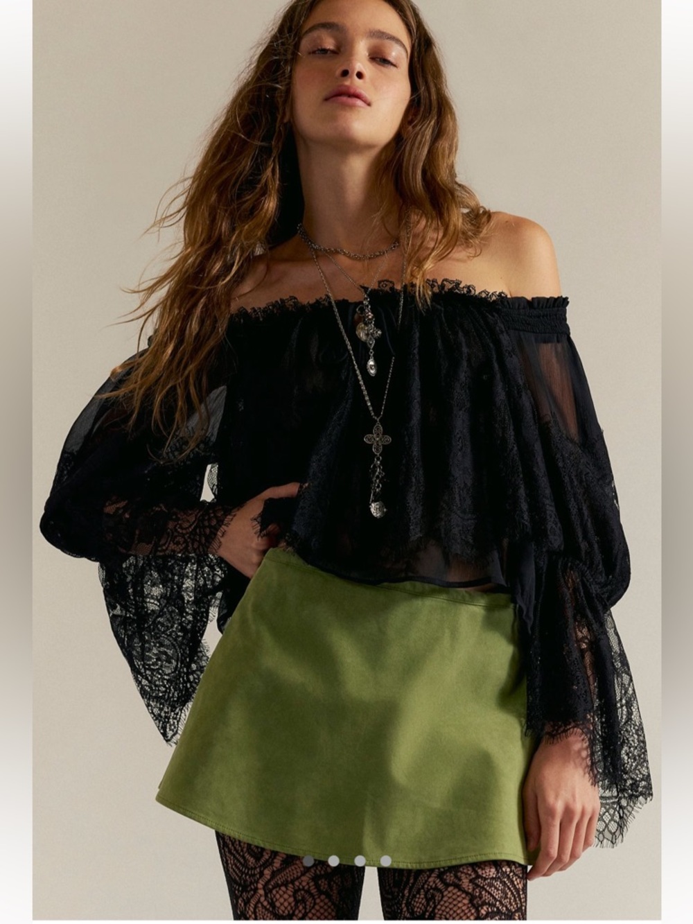 We The Free Paradise Found Green Vegan Suede Skort - Picture 2 of 14